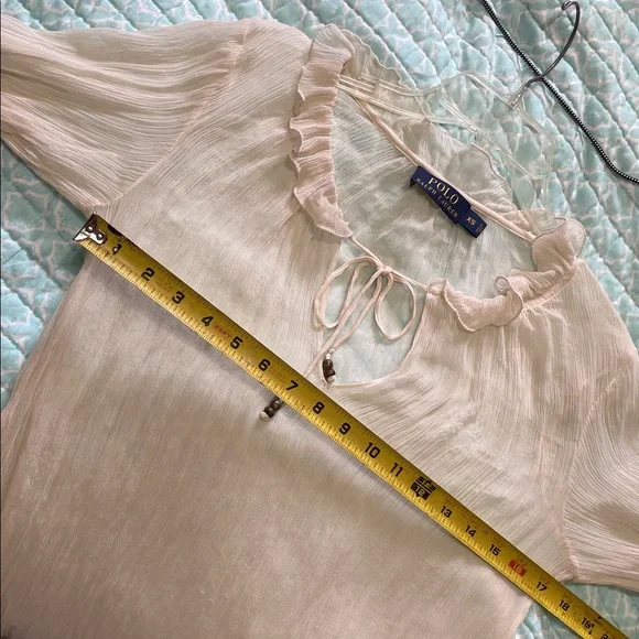 Ralph Lauren, sheer ruffled and metallic embroidered peasant blouse - Picture 5 of 8